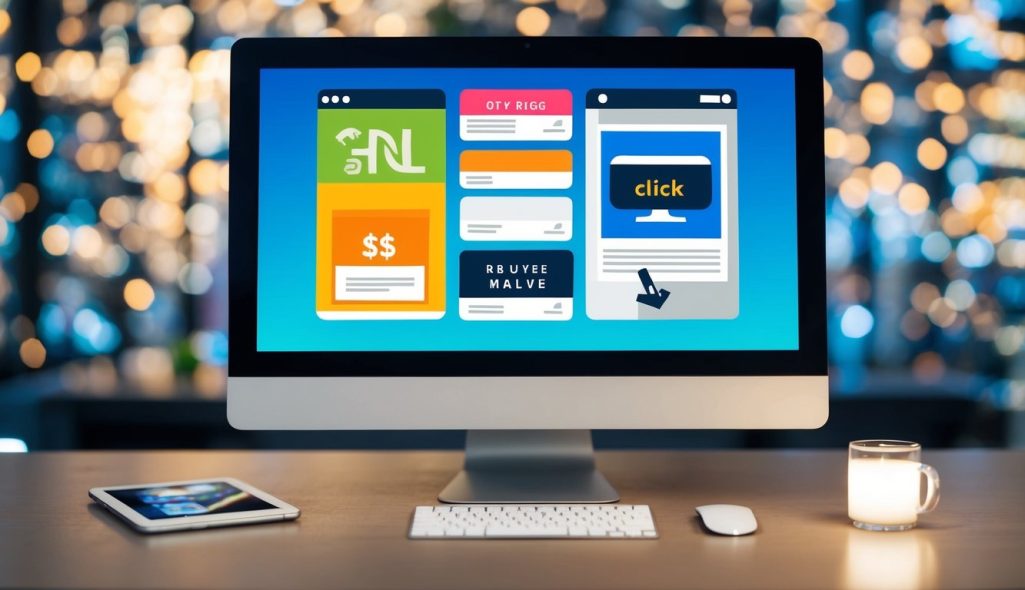 A computer screen showing a variety of clickable advertisements with a cursor hovering over one