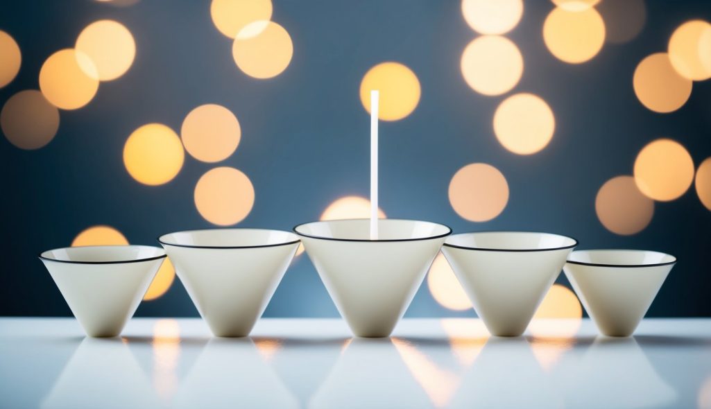 A series of interconnected funnels narrowing down to a single point, representing the stages of a B2B sales process