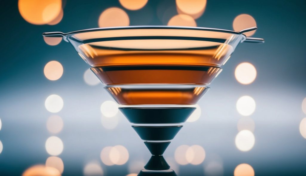 A funnel with multiple layers narrowing down, representing a business process