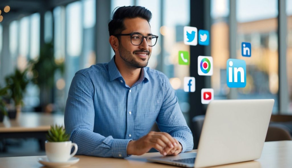 A small business owner watching their social media posts go unnoticed while larger competitors dominate the online market