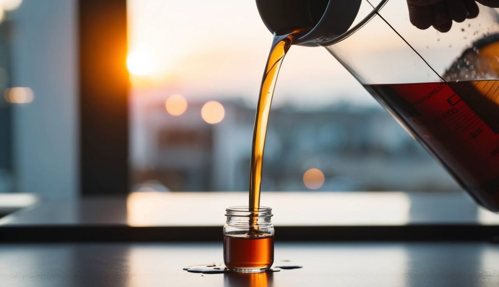 A funnel outline pouring liquid into a container