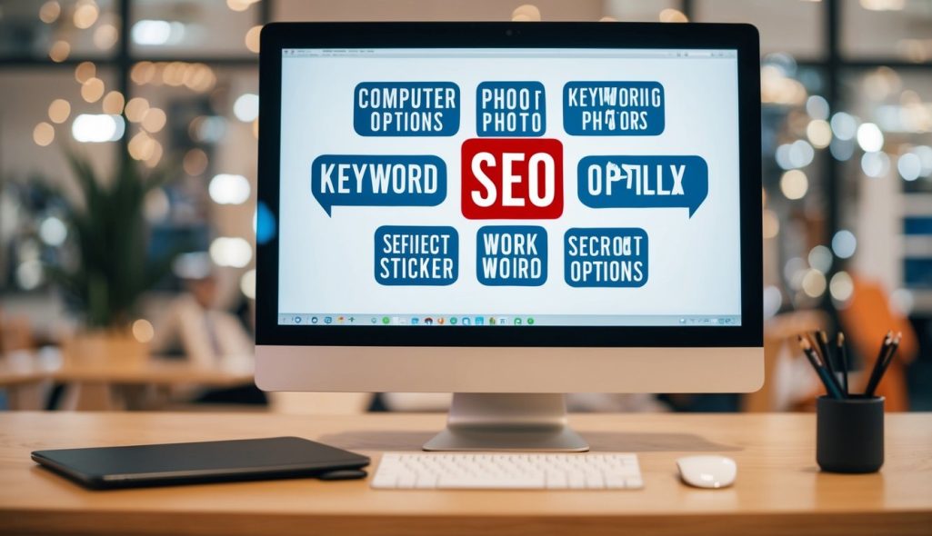 A computer screen displaying various keyword options for SEO