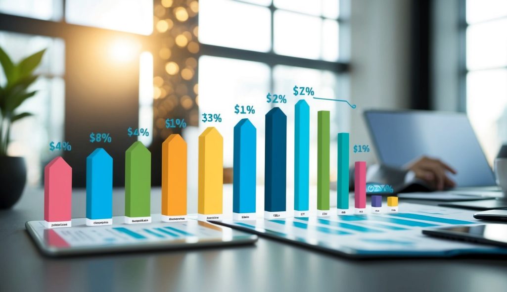 A table with charts and graphs comparing market share, pricing, and product features of different companies in a specific industry