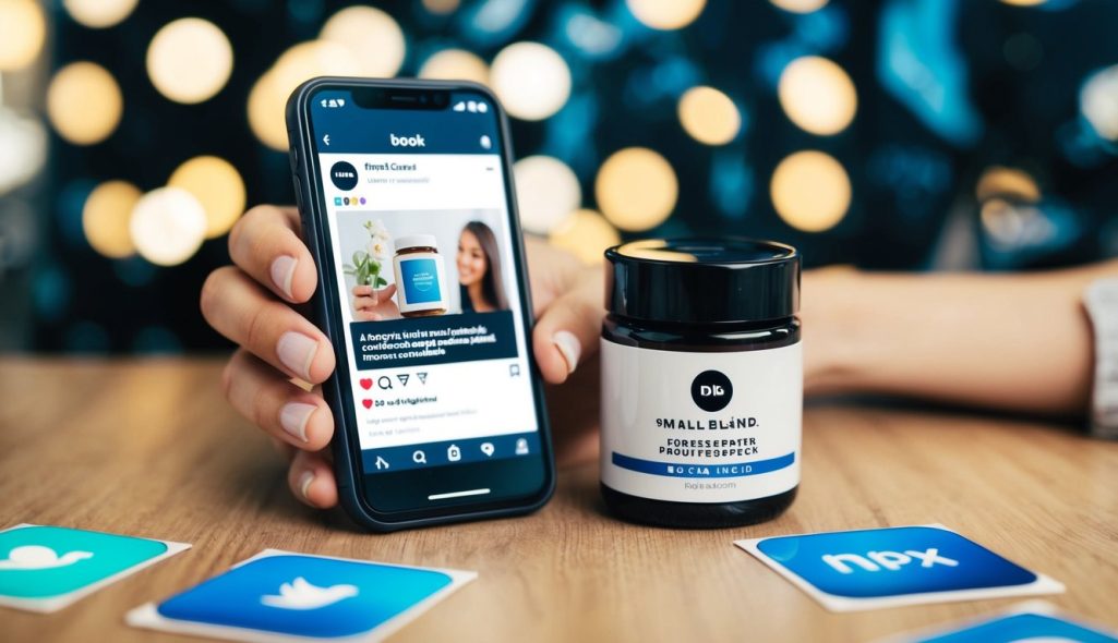 A small brand's product being promoted by an influencer on social media, with the influencer's followers engaging with the content