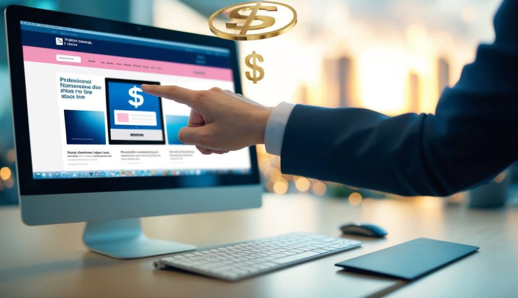 A computer screen with a cursor clicking on an advertisement, while a dollar sign symbol hovers above