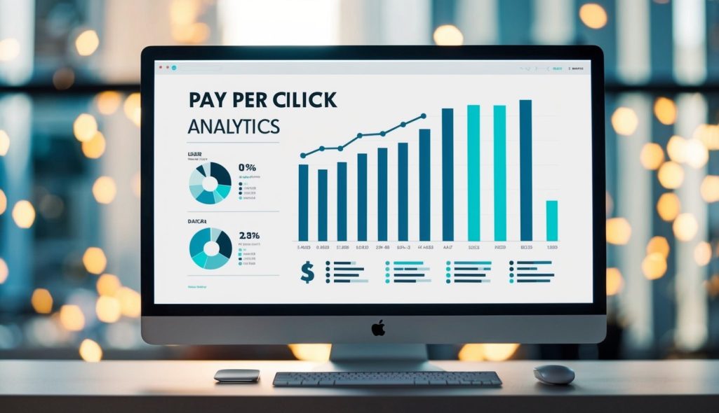 A computer screen displaying graphs and charts related to pay per click analytics