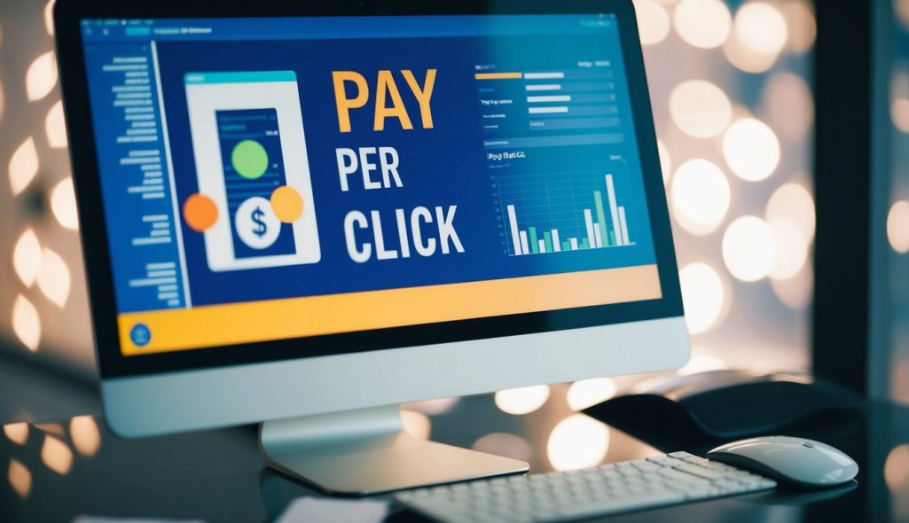 A computer screen displaying pay per click data with a mouse nearby