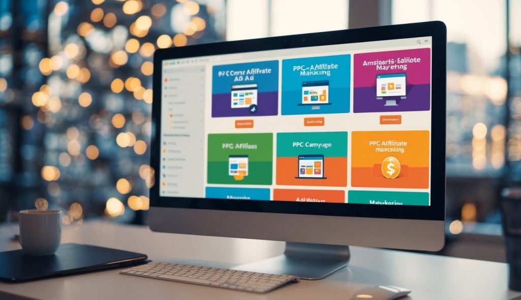 A computer screen showing various websites and ad campaigns for PPC affiliate marketing