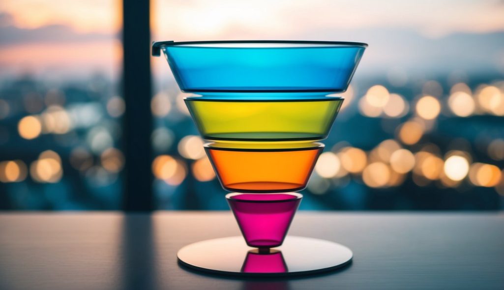 A sales funnel chart with multiple stages and decreasing bar widths