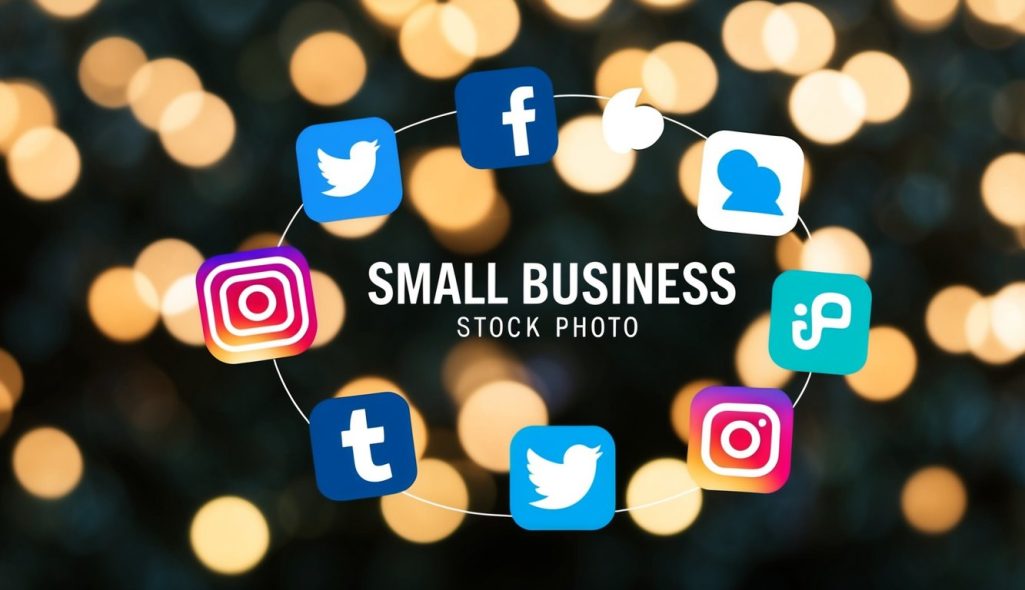 A small business logo surrounded by icons of popular social media platforms