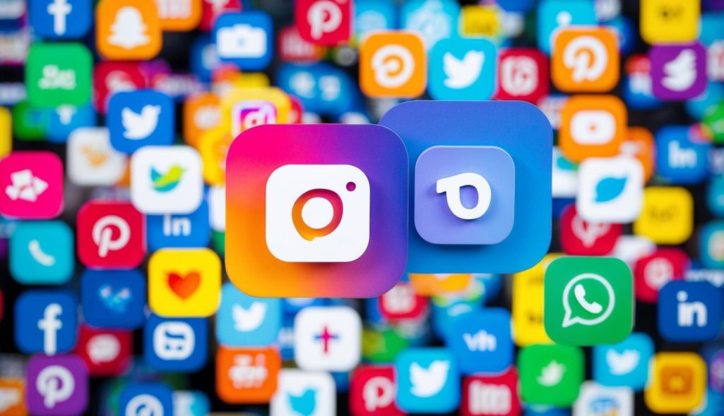 A colorful, dynamic collage of social media icons, trending hashtags, and viral content being shared across various digital platforms