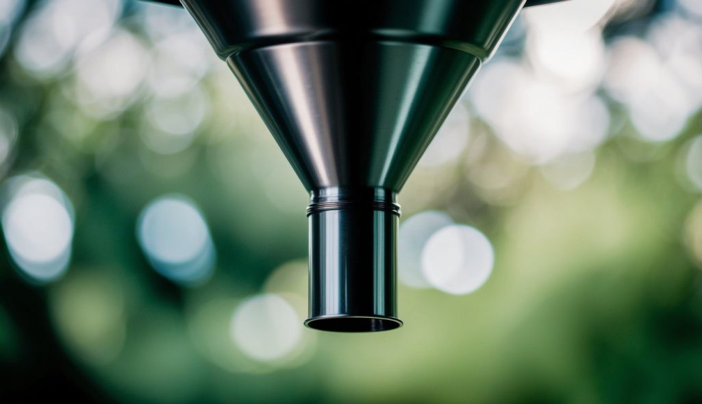 A funnel page: a wide opening narrowing into a small tube, guiding objects downward